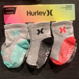 New 6 Pack Hurley 12-24M Toddler Ankle Socks Baby Infant